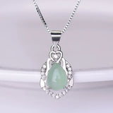 925 Silver Necklace Pendant Light Emerald Chalcedony Pear-shaped Pendant