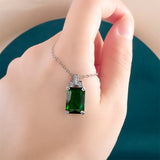 Emerald Square Pendant Necklace for Women, 925 Sterling Silver Clavicle Chain