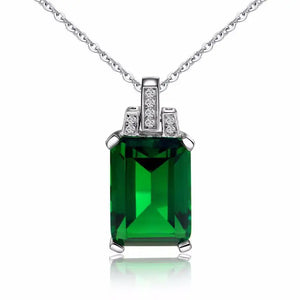 Emerald Square Pendant Necklace for Women, 925 Sterling Silver Clavicle Chain