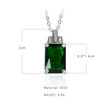 Emerald Square Pendant Necklace for Women, 925 Sterling Silver Clavicle Chain