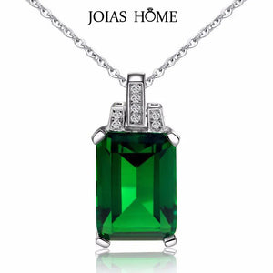 Emerald Square Pendant Necklace for Women, 925 Sterling Silver Clavicle Chain
