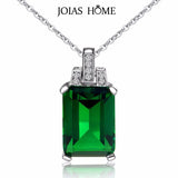 Emerald Square Pendant Necklace for Women, 925 Sterling Silver Clavicle Chain