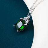 Emerald Square Pendant Necklace for Women, 925 Sterling Silver Clavicle Chain