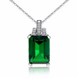 Emerald Square Pendant Necklace for Women, 925 Sterling Silver Clavicle Chain