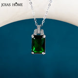 Emerald Square Pendant Necklace for Women, 925 Sterling Silver Clavicle Chain