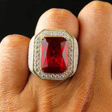 925 Silver Square Ruby Men's Ring Anniversary Gift Size 8-12