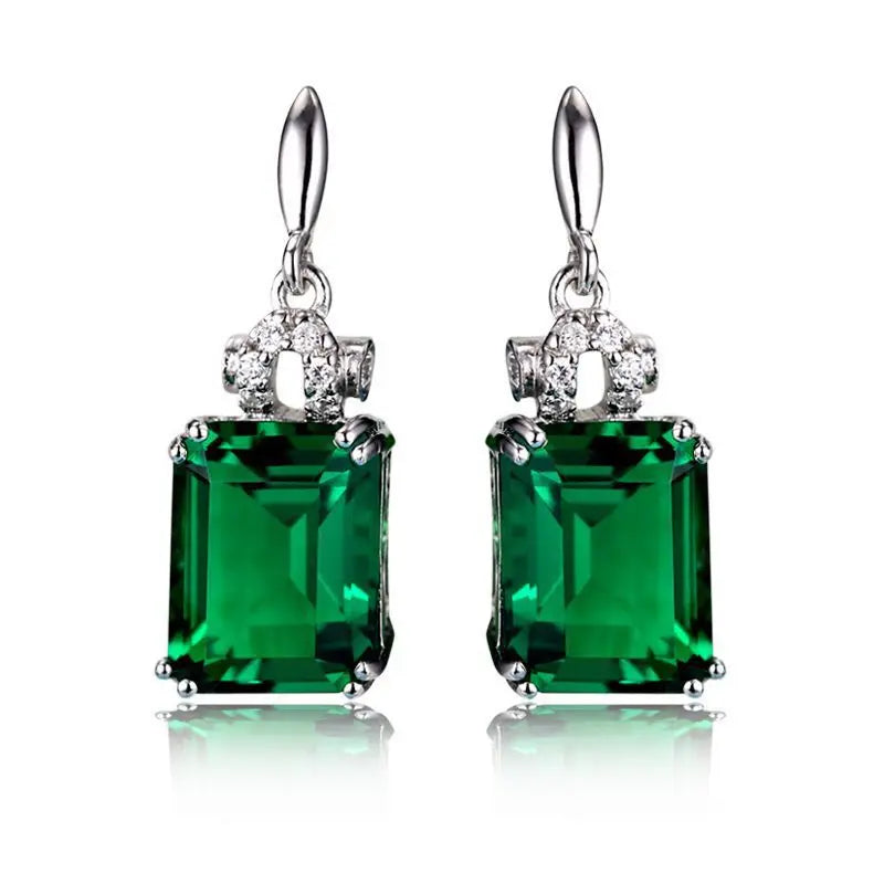 925 Silver Vintage Earrings Green Emerald Gemstones Wedding Party