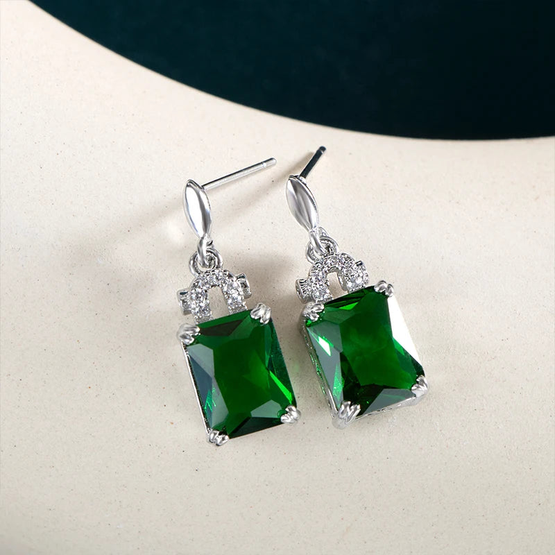 925 Silver Vintage Earrings Green Emerald Gemstones Wedding Party