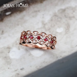 925 Silver Women's Ring European American Princess Rose Ruby Engagement