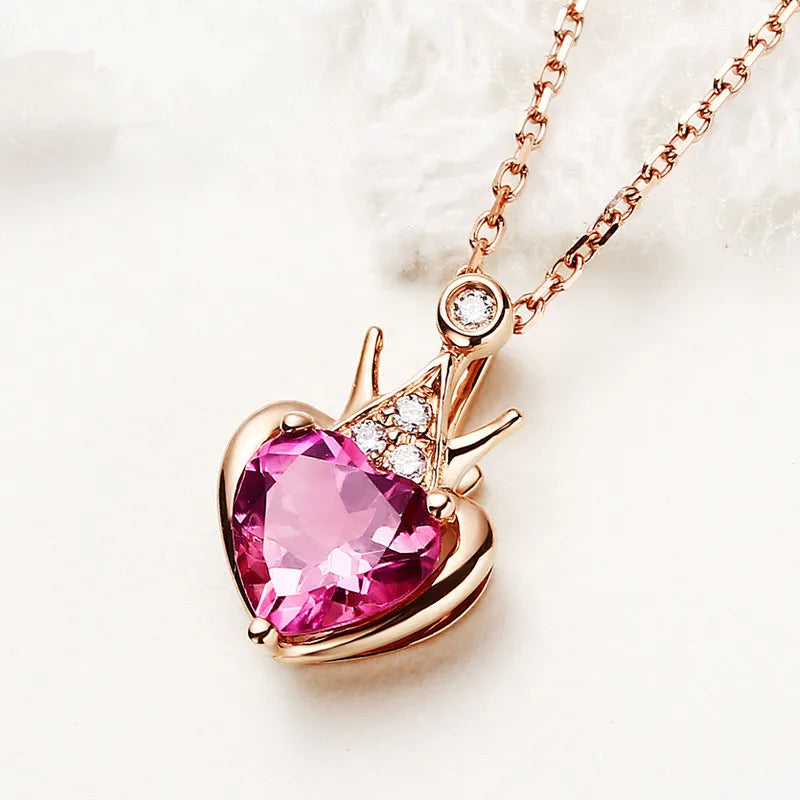 925 Silver Rose Love Crown Amethyst Pendant Necklace