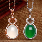 925 Silver Necklace Pendant Emerald Zircon Heart Micro-set Necklace