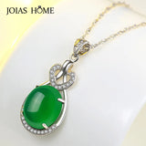 925 Silver Necklace Pendant Emerald Zircon Heart Micro-set Necklace