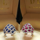 925 Silver Ring with Sapphire Conch Shape, Size 6-10