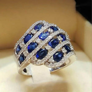 925 Silver Ring with Sapphire Conch Shape, Size 6-10