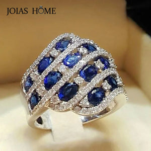 925 Silver Ring with Sapphire Conch Shape, Size 6-10