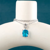 Silver 925 Geometry Gemstone Pendant Aquamarine Necklace