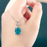 Silver 925 Geometry Gemstone Pendant Aquamarine Necklace