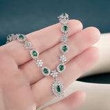 925 Silver Necklace with Round Emerald Gemstones