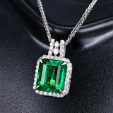 925 Silver Necklace Square Emerald Zircon Jewelry