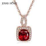 925 Silver Necklace Rose Square Ruby Pendant Women's Gift