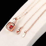 925 Silver Necklace Rose Square Ruby Pendant Women's Gift