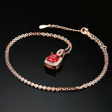 925 Silver Necklace Rose Square Ruby Pendant Women's Gift