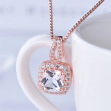 925 Silver Necklace Rose Square Ruby Pendant Women's Gift
