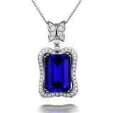 Silver 925 Necklace Rect. Sapphire Zircon Butterfly Pendants Fine Jewelry