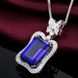 Silver 925 Necklace Rect. Sapphire Zircon Butterfly Pendants Fine Jewelry