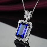 Silver 925 Necklace Rect. Sapphire Zircon Butterfly Pendants Fine Jewelry