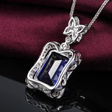 Silver 925 Necklace Rect. Sapphire Zircon Butterfly Pendants Fine Jewelry