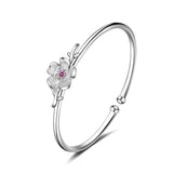 Silver 925 Cuff Bracelet with Gemstone Flower Resizable