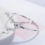 Silver 925 Cuff Bracelet with Gemstone Flower Resizable