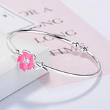 Silver 925 Cuff Bracelet with Gemstone Flower Resizable