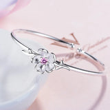 Silver 925 Cuff Bracelet with Gemstone Flower Resizable