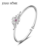 Silver 925 Cuff Bracelet with Gemstone Flower Resizable