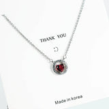 Delicate Silver 925 Heart Ruby Zircon Pendant Necklace for Women