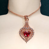 Heart-Shaped Red Gemstone 925 Silver Necklace for Women