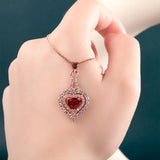 Heart-Shaped Red Gemstone 925 Silver Necklace for Women