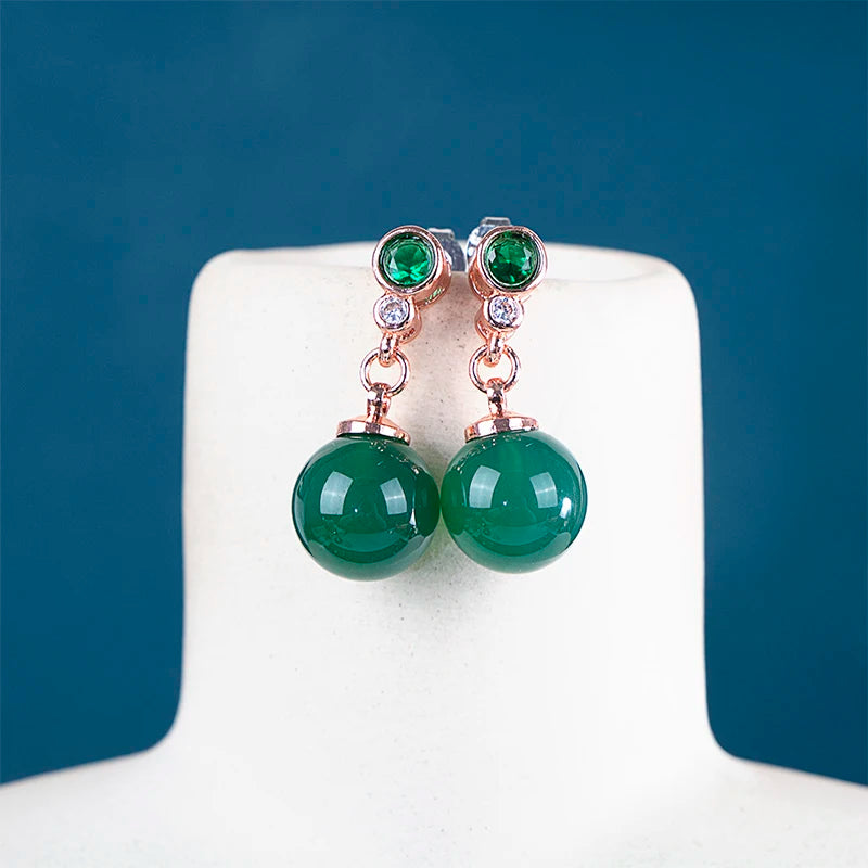 Ethnic Style Silver 925 Earrings with Green Gemstone
