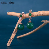 Ethnic Style Silver 925 Earrings with Green Gemstone