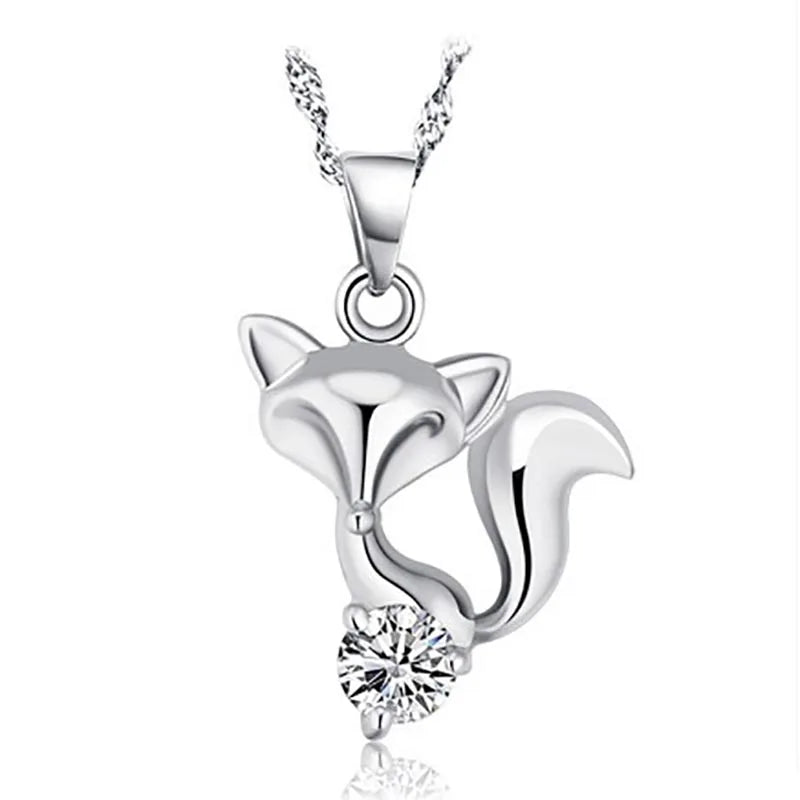 925 Silver Fox Pendant Clavicle Necklace Gift