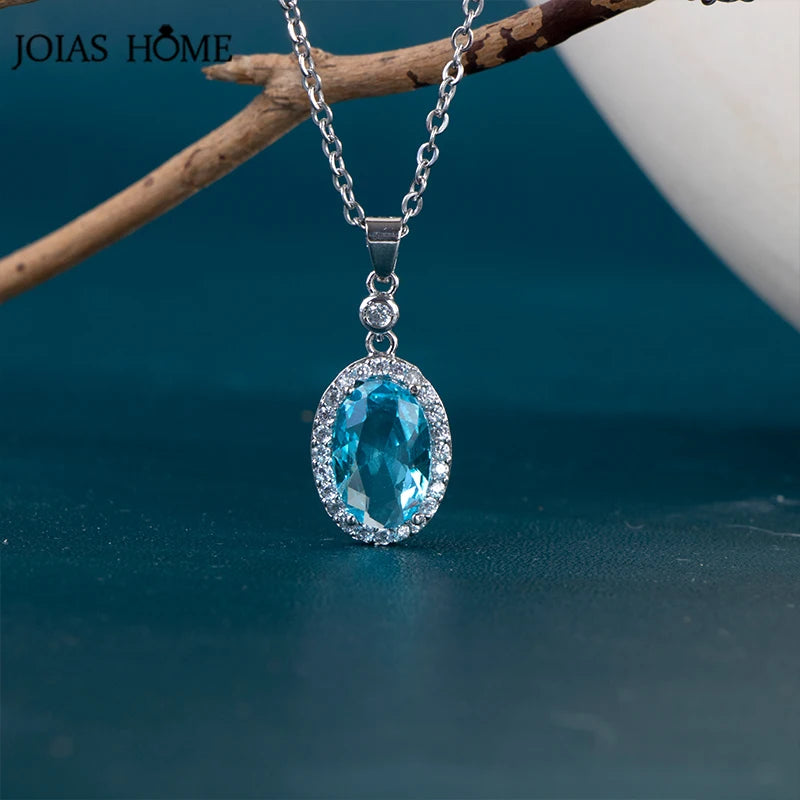 Silver 925 Oval Aquamarine Pendant Necklace for Women