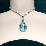 Silver 925 Oval Aquamarine Pendant Necklace for Women