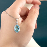 Silver 925 Oval Aquamarine Pendant Necklace for Women