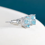 Silver Stud Earrings Women Aquamarine Ear-stud Party Jewelry Gift