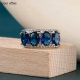 Silver Ring Four Oval Royal Zircon Neutral Style