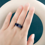 Silver Ring Four Oval Royal Zircon Neutral Style
