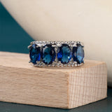 Silver Ring Four Oval Royal Zircon Neutral Style
