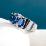 Silver Ring Four Oval Royal Zircon Neutral Style